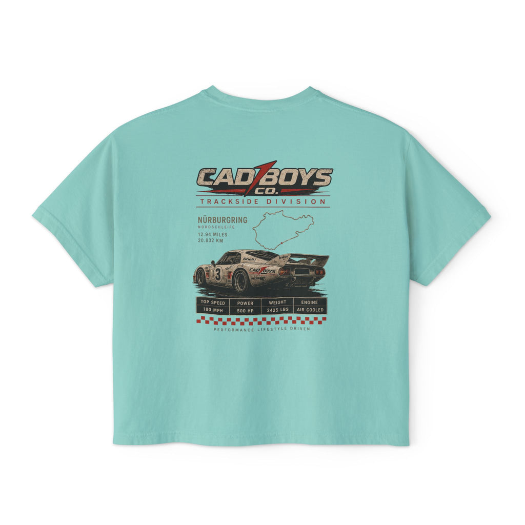 CadBoys "CadWomans" Trackside Division Women's Boxy Tee — Retro Race Car Graphic