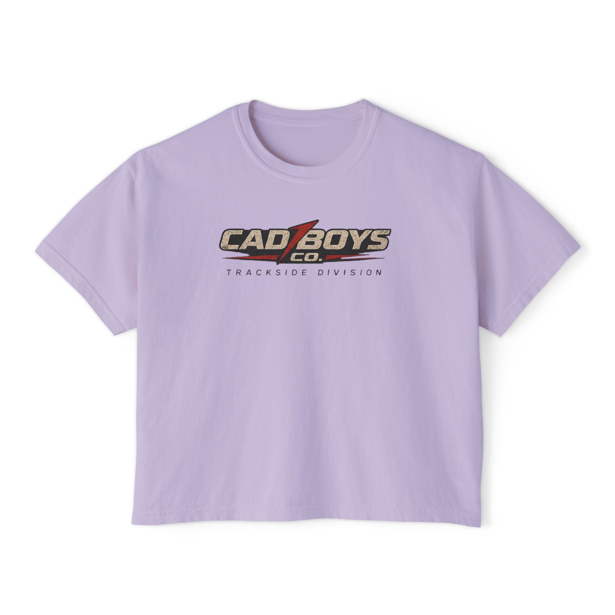 CadBoys "CadWomans" Trackside Division Women's Boxy Tee — Retro Race Car Graphic
