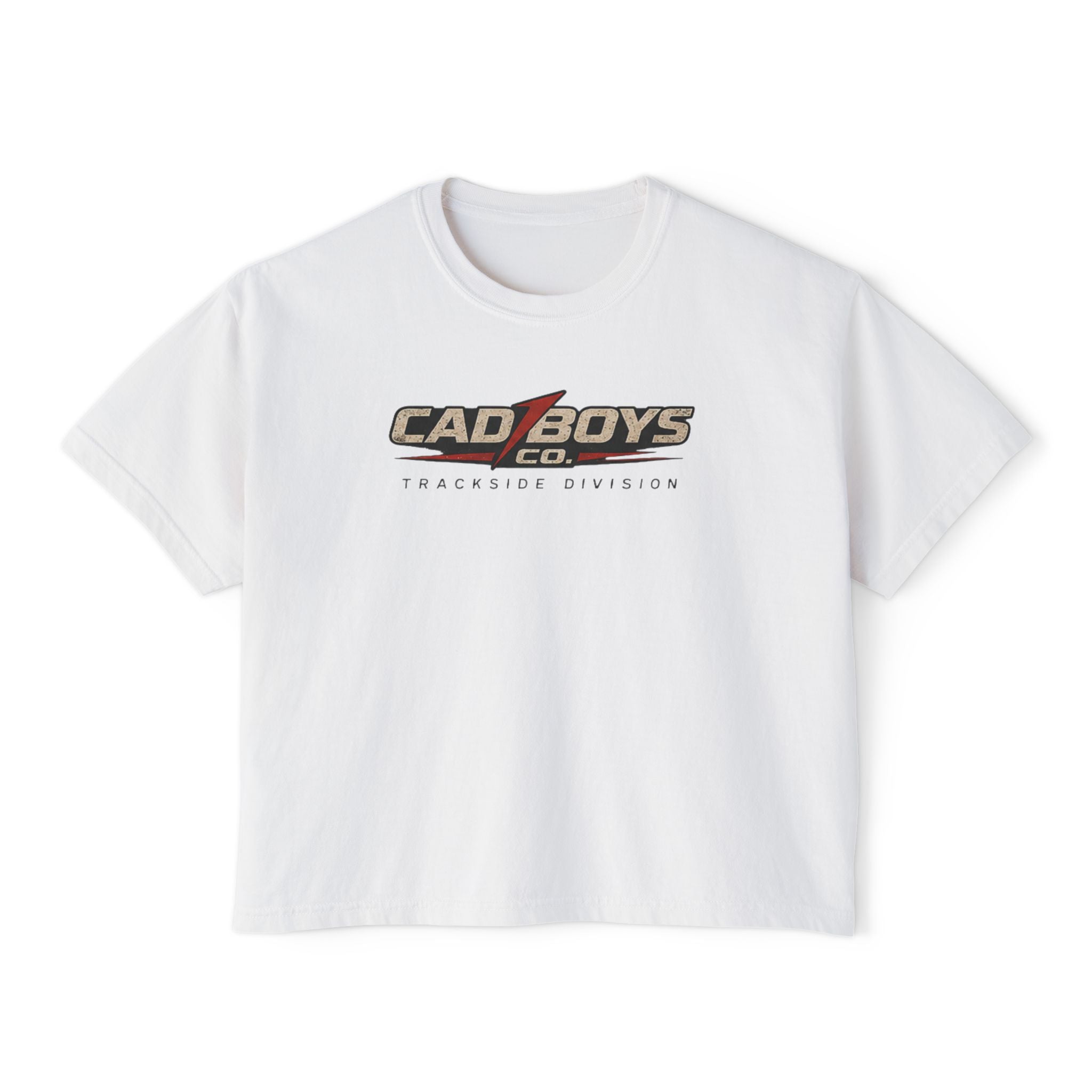 CadBoys "CadWomans" Trackside Division Women's Boxy Tee — Retro Race Car Graphic