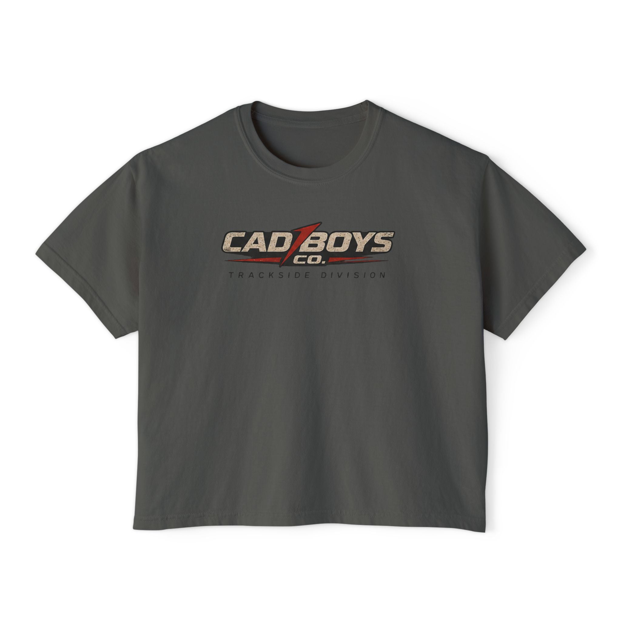 CadBoys "CadWomans" Trackside Division Women's Boxy Tee — Retro Race Car Graphic