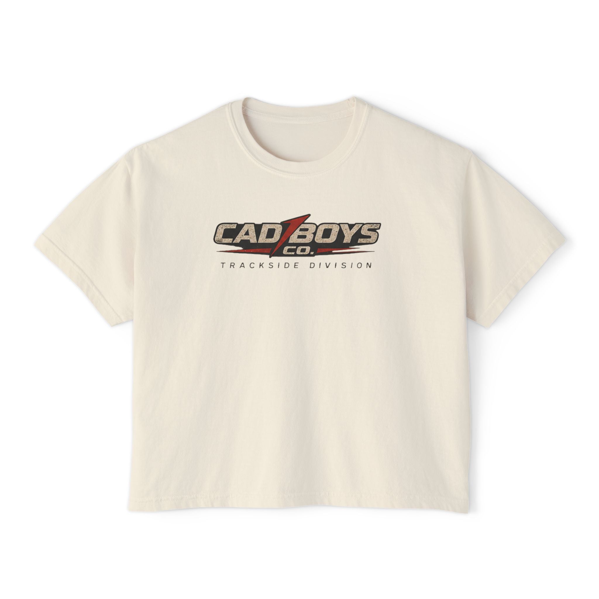 CadBoys "CadWomans" Trackside Division Women's Boxy Tee — Retro Race Car Graphic