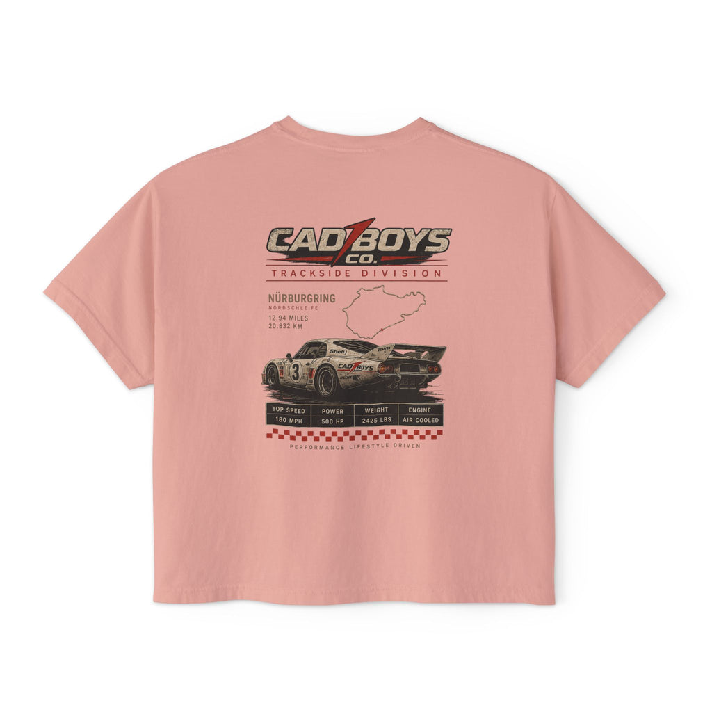 CadBoys "CadWomans" Trackside Division Women's Boxy Tee — Retro Race Car Graphic