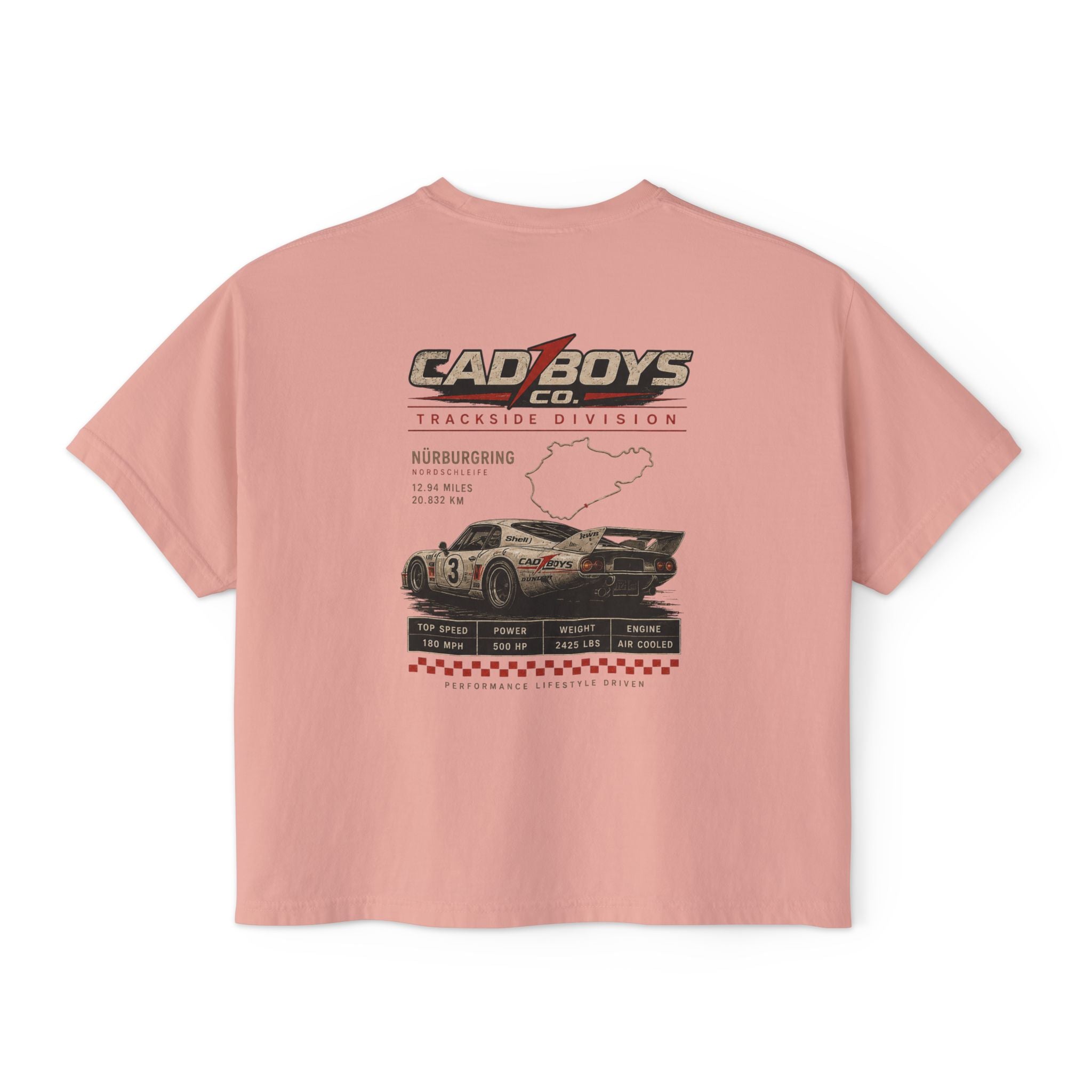 CadBoys "CadWomans" Trackside Division Women's Boxy Tee — Retro Race Car Graphic