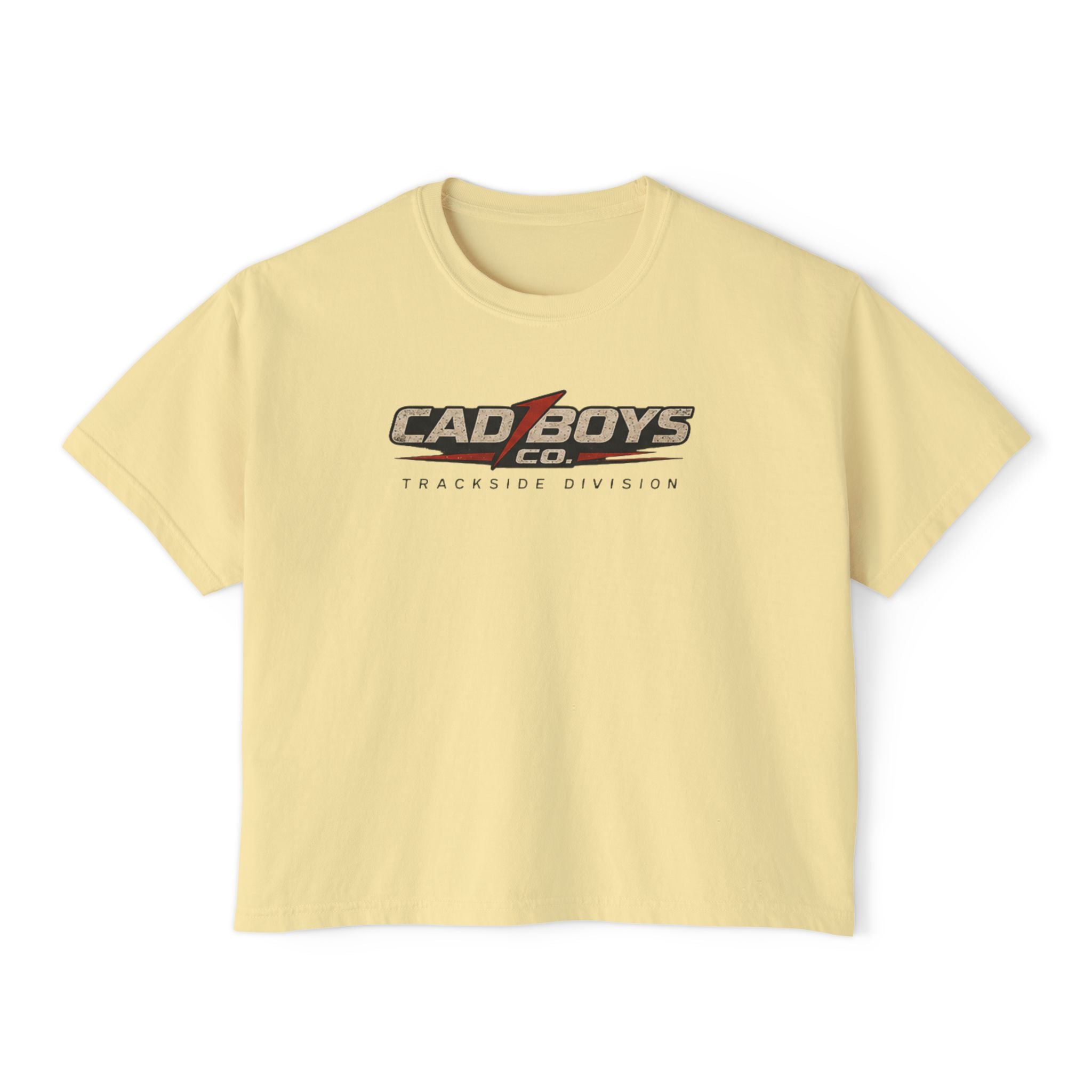 CadBoys "CadWomans" Trackside Division Women's Boxy Tee — Retro Race Car Graphic