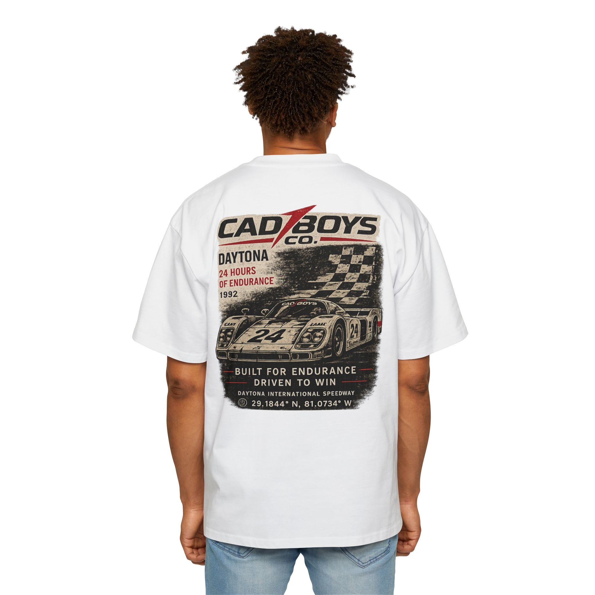 Cad Boys Daytona Racing Tee — Men's Oversized Car Graphic T-Shirt
